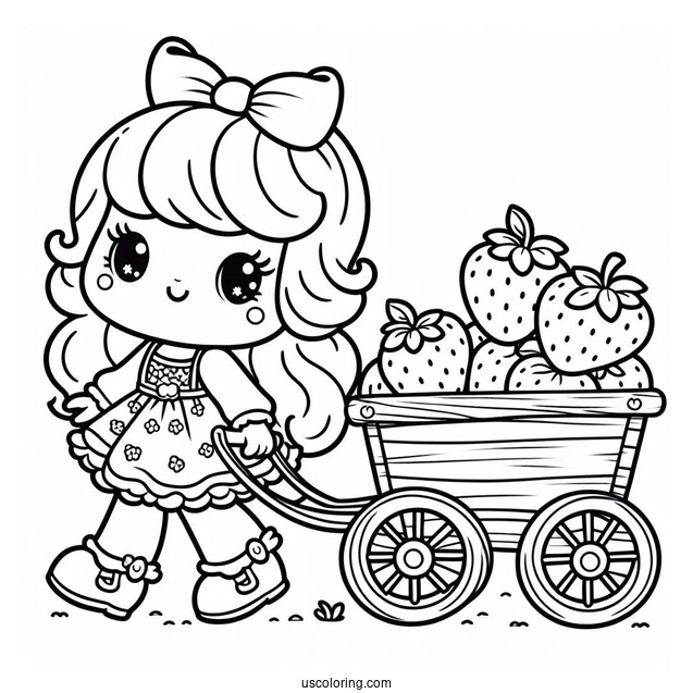 Strawberry Shortcake Coloring Page Pulling Apple Dumplin In A Cart