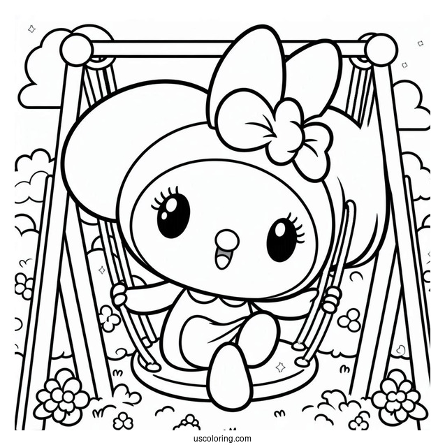 My Melody Coloring Page On Swing For Preschoolers