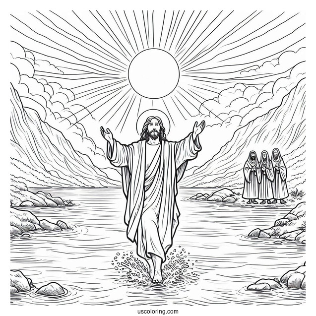 Jesus Walked On Water Miracle Coloring Page
