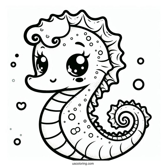 Kawaii Seahorse Coloring Page