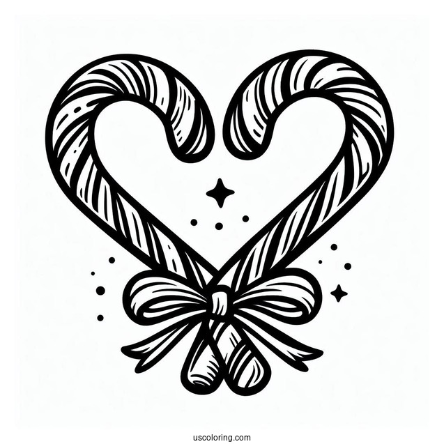 Two Candy Cane Coloring Page Forming A Love Heart