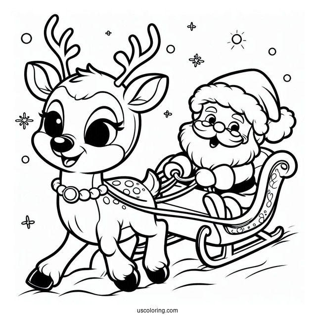 Rudolph Coloring Page Pulling Santa s Sleigh For Kids
