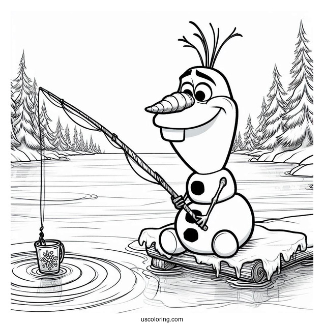 Olaf Fishing On Ice Lake To Color