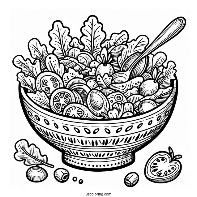 Bowl Of Salad Coloring Sheet