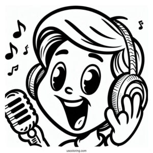 Sing Coloring Page Of Easy Johnny With Earphones On
