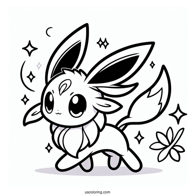 Chibi Walking Sylveon Coloring Page For Preschoolers