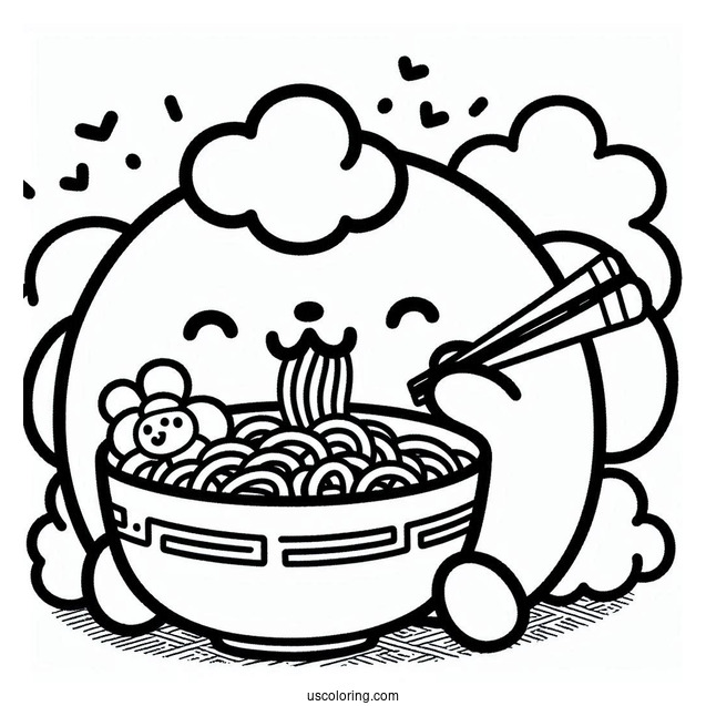 Pompompurin Eating Ramen Coloring Page
