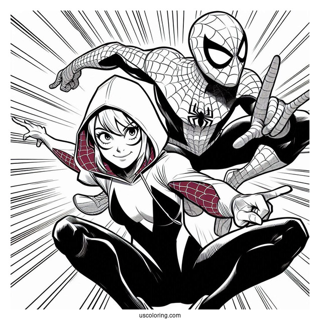 Spider Man And Spider-Gwen Coloring Page In Action