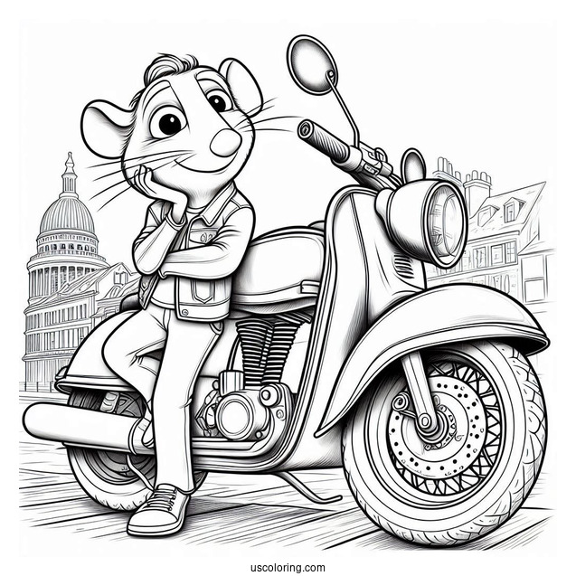Ratatouille Coloring Page Of Easy Colette Leaning Against Her Motorcycle Outline