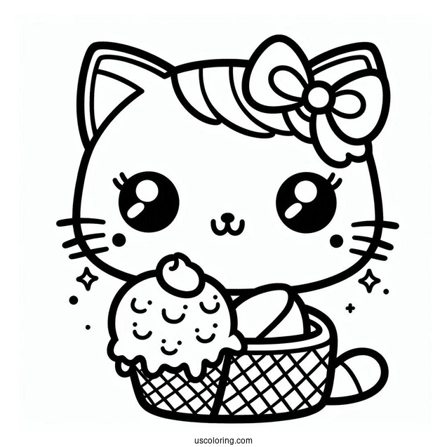 Kawaii Coloring Sheet Of Ice Cream Cat