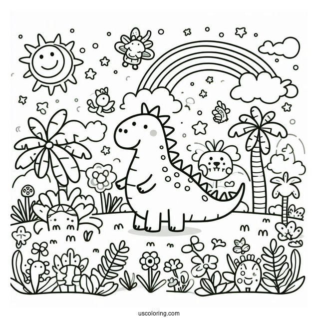 Dinosaur Themed Peppa Pig Coloring Page