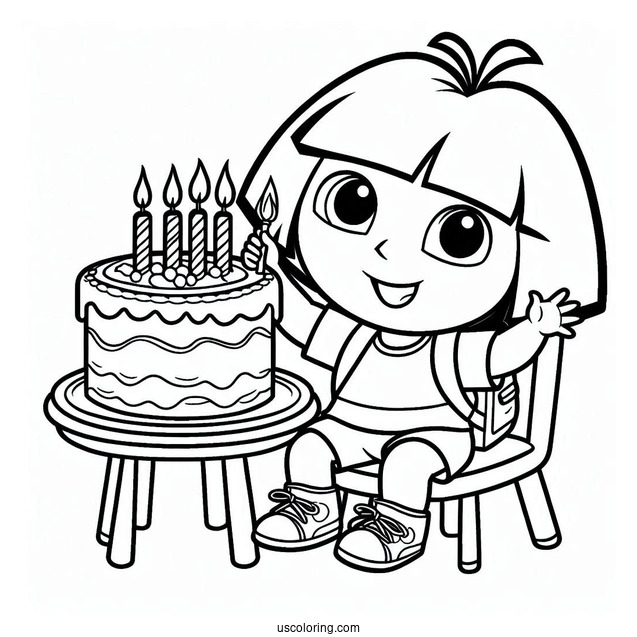 Dora Happy Birthday Coloring Page For Kids