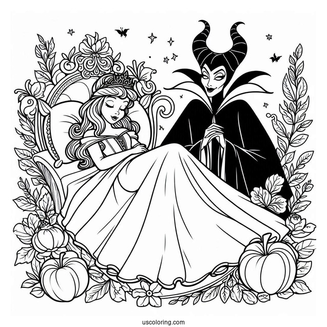 Sleeping Beauty Coloring Page With Maleficent And The Fairy Godmothers
