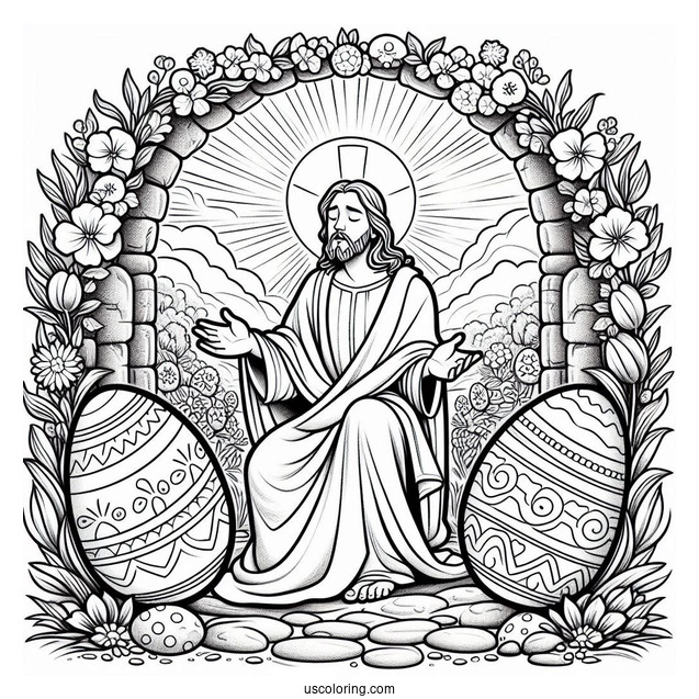Jesus Praying In Garden With Easter Egg Coloring Page