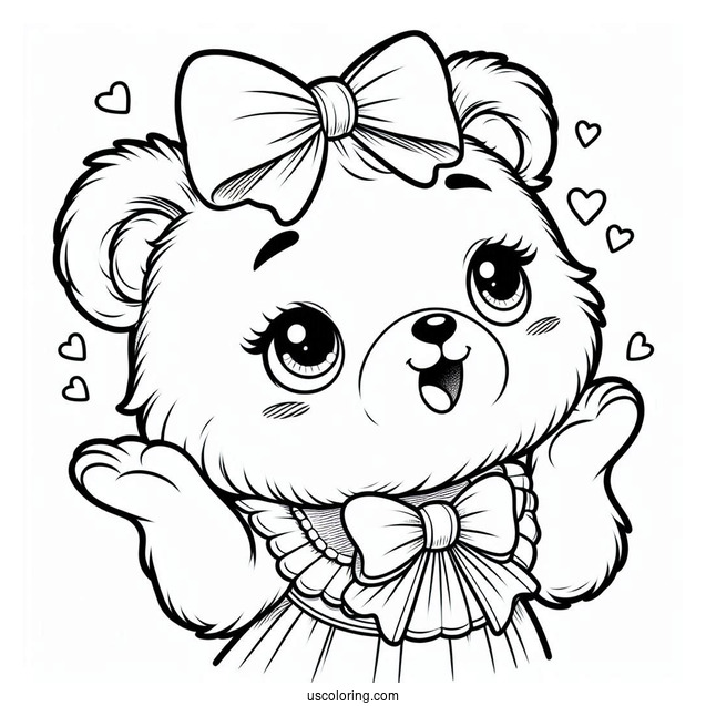 Female Bear Coloring Page Wearing Ribbon On Head