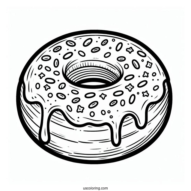Simple Outline Of Donut With Icing To Color