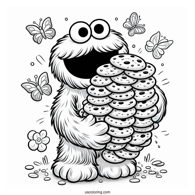 Cute Cookie Monster Holding Pile Of Cookies