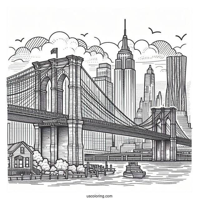 Brooklyn Bridge In New York Coloring Page