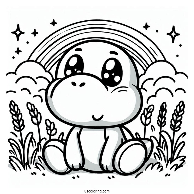 Kawaii Yoshi Sitting In Field Coloring For Kids