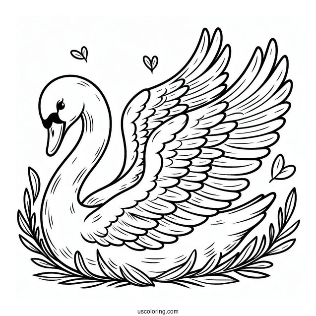 Easy Swan Coloring Page With Wings Spread Out For Kids