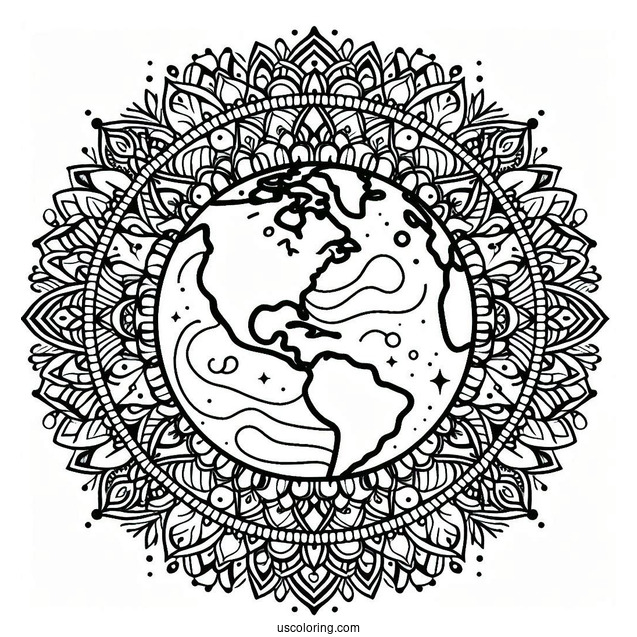 Intricate Earth Mandala Coloring Page