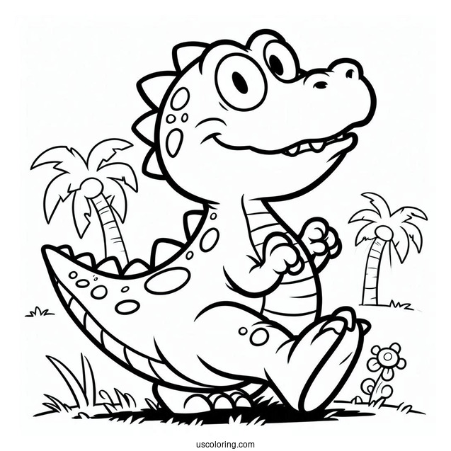 Rugrats Coloring Page Of Reptar The Dinosaur Walking On Grass