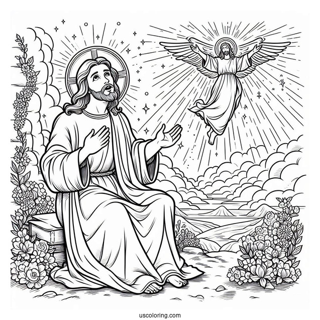 Jesus In Heaven Coloring Sheet For Kids