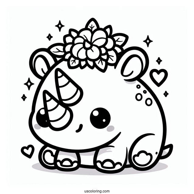 Kawaii Themed Rhino Coloring Sheet