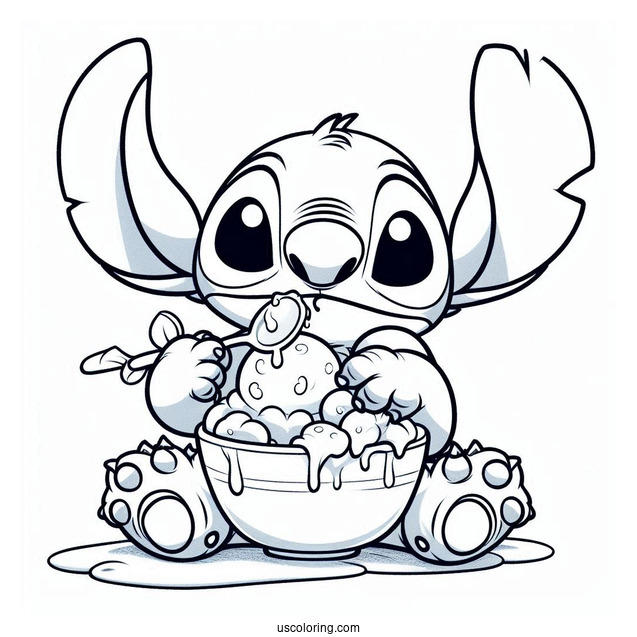 Stitch Playing In a Bowl Of Ice Cream To Color