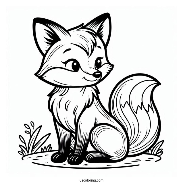 Cartoon Fox Coloring Page Sitting On The Grass