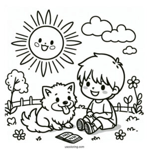 Little Boy Playing With Dog Under The Sun