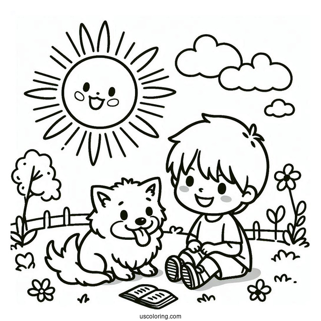 Little Boy Playing With Dog Under The Sun