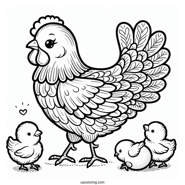 Mother Hen With Newborn Chicks To Color