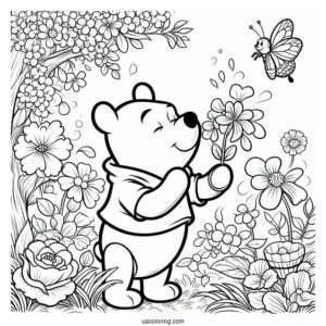 Winnie The Pooh Smelling Spring Coloring Page Flowers For Kids