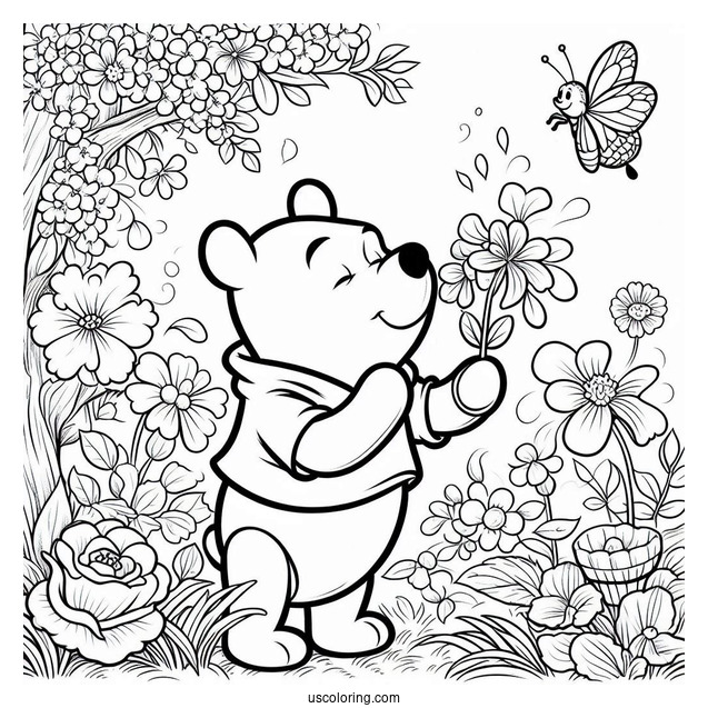 Winnie The Pooh Smelling Spring Coloring Page Flowers For Kids