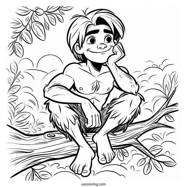 Tarzan Coloring Page Smiling While Sitting On A Tree Branch