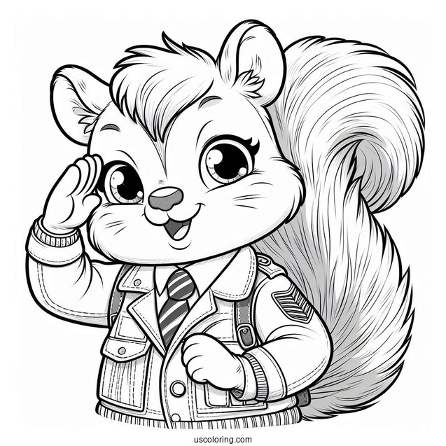 Squirrel Coloring Page In Jacket Winking And Saluting