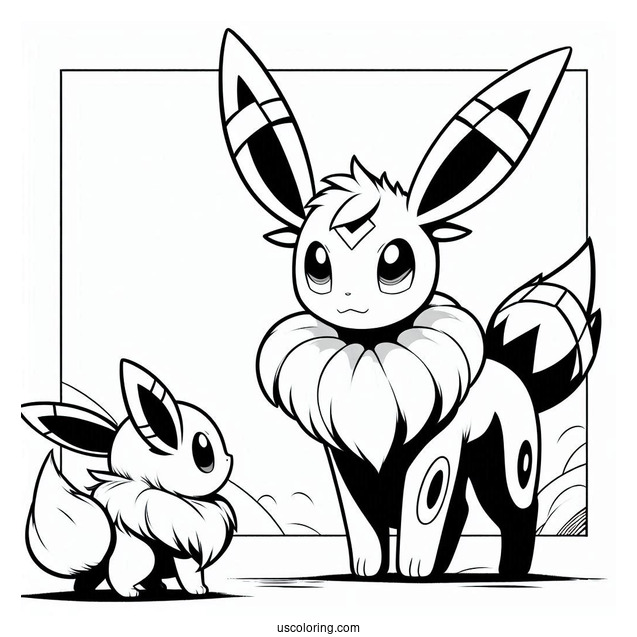 Sylveon Coloring Page Of Umbreon Looking At Eevee Pokemon Poster