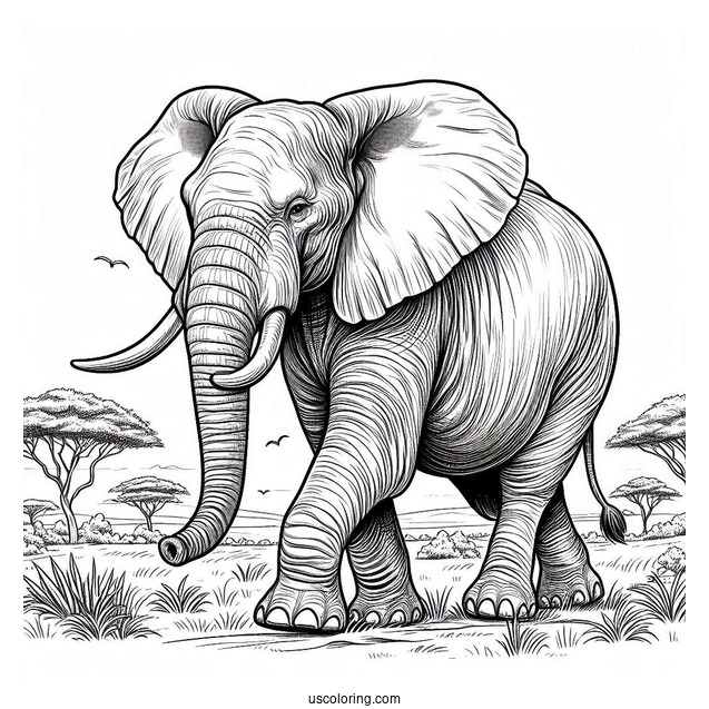 Adult Elephant Walking In African Safari