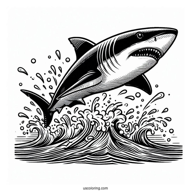 Big Shark Coloring Page Jumping Out Of Ocean