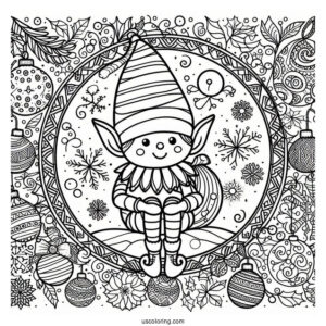 Elf Inside A Festive Christmas Mandala Coloring Page