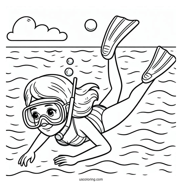 Swimming Coloring Page OfGirl Snorkeling At The Sea