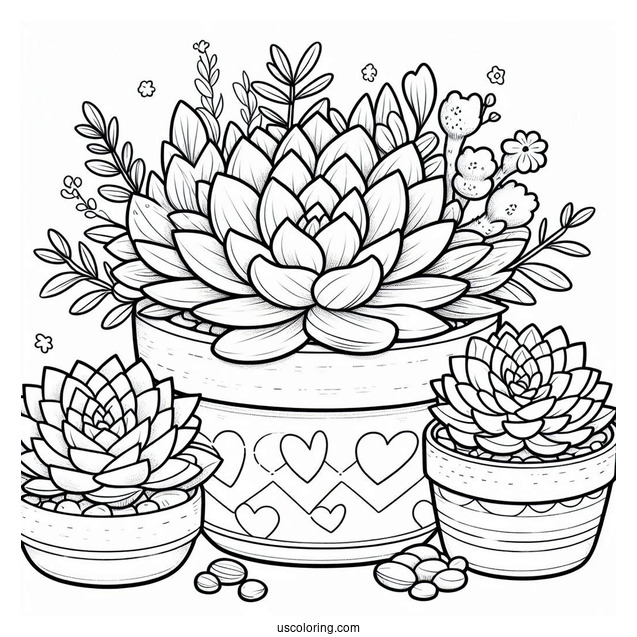 Cute Coloring Page Succulents In A Pot