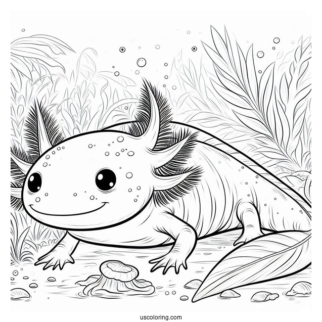 Realistic Axolotl Coloring Page Under The Sea