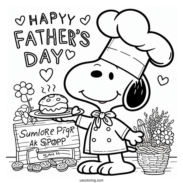 Chef Snoopy With A Happy Father's Day Coloring Page Of Greeting