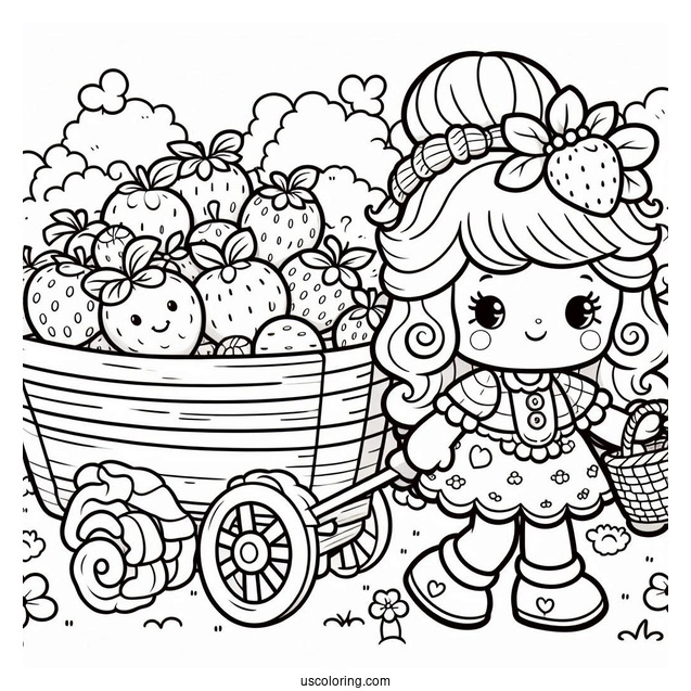 Strawberry Shortcake Coloring Page Pulling Apple Dumplin In A Cart