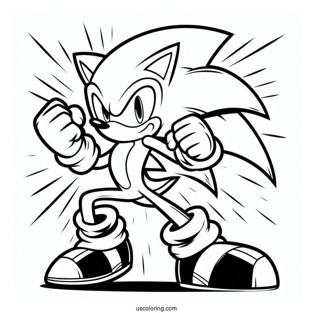 Super Sonic Coloring Page In Fighting Pose For Kids