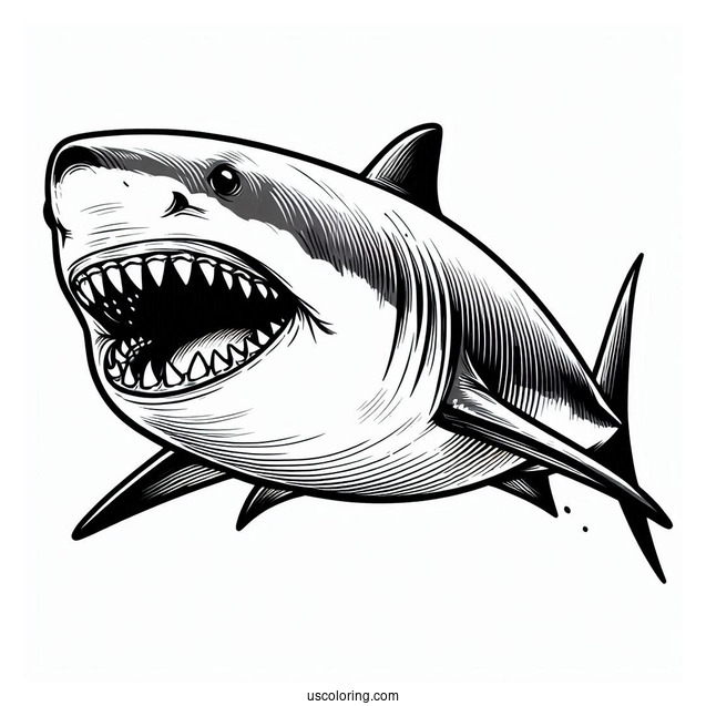 Great White Shark Coloring Page With Mouth Open