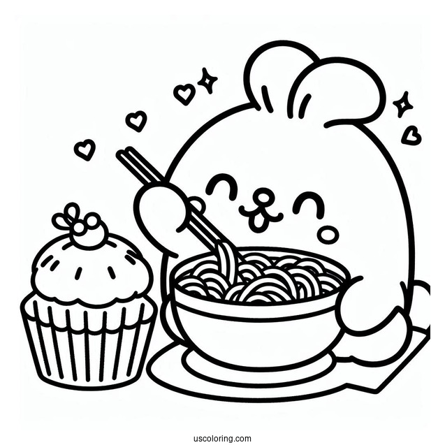 Pompompurin Eating Noodles With Muffin