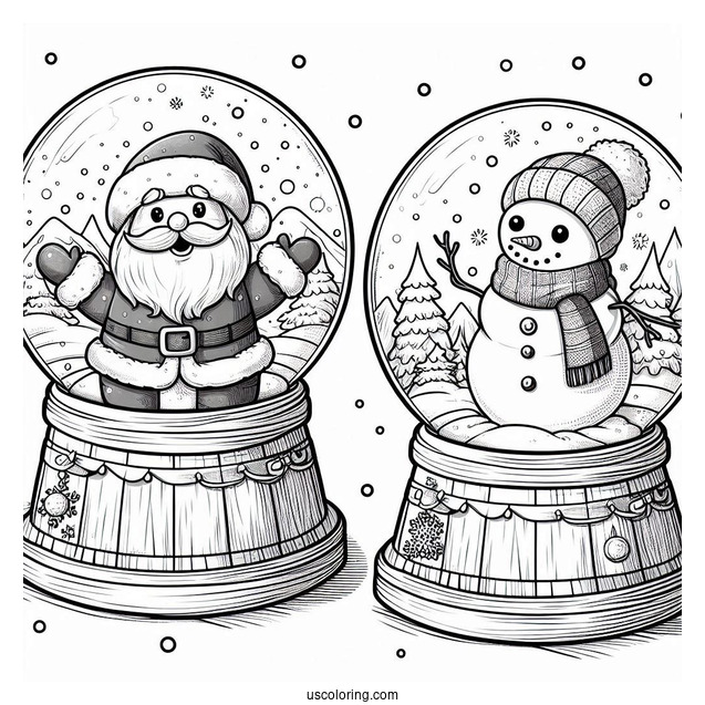 Santa And Snowman Snow Globe Coloring Page For Kids